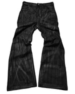 Flared Wide Leg Waxed Denim