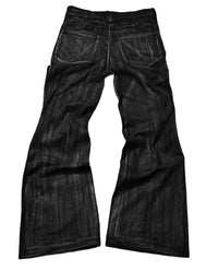 Flared Wide Leg Waxed Denim